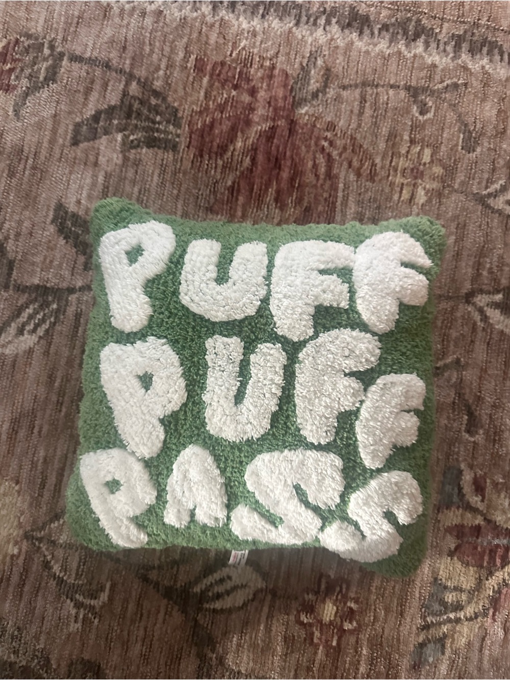 Urban Outfitters Green and White "Puff Puff Pass" Accent Pillow